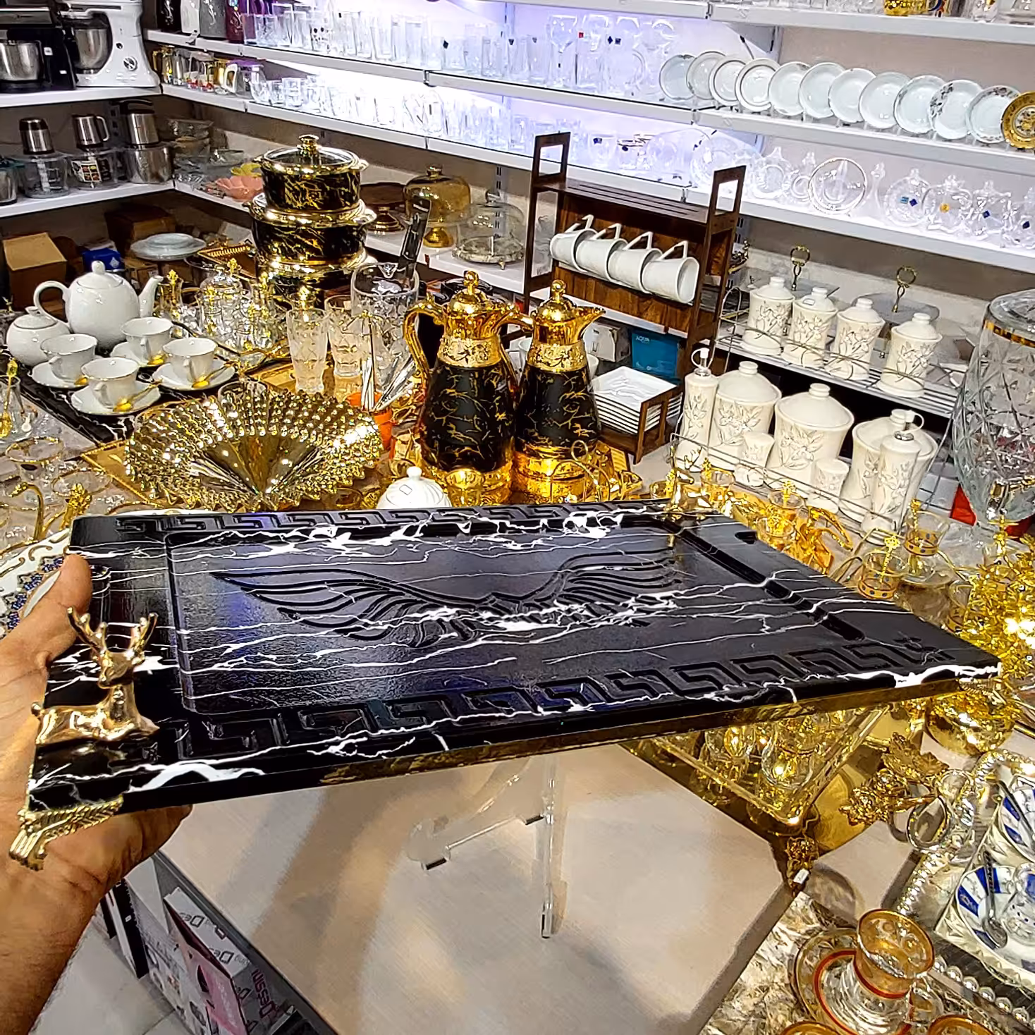 سینی چوبی - سینی طلایی - سینی پایه دار - سینی پذیرایی - سینی ماربل