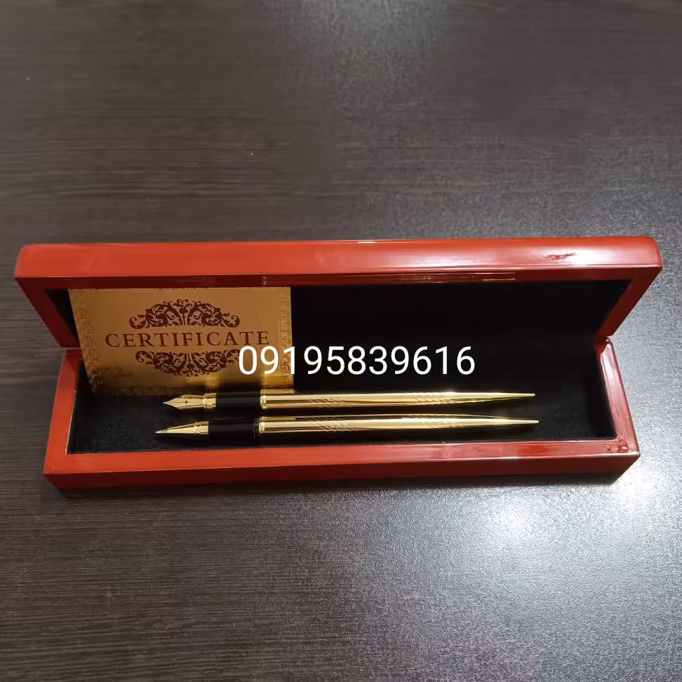 ست خودکار و خودنویس روکش طلا با شناسنامه و جعبه چوبی ارجینال