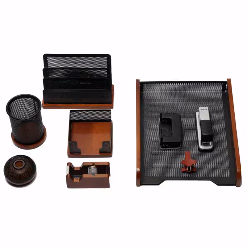 خرید ست رومیزی 9 تکه چوب و فلز با کازیه جهان نما مدل Bww-09-A