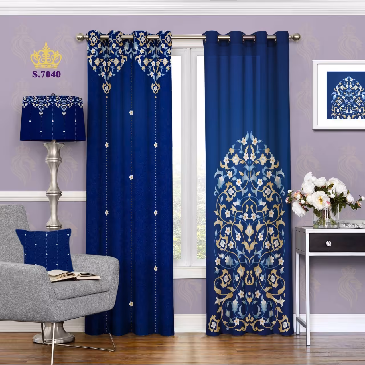 پرده پذیرایی دو قواره طرح اسلیمی کد S7040