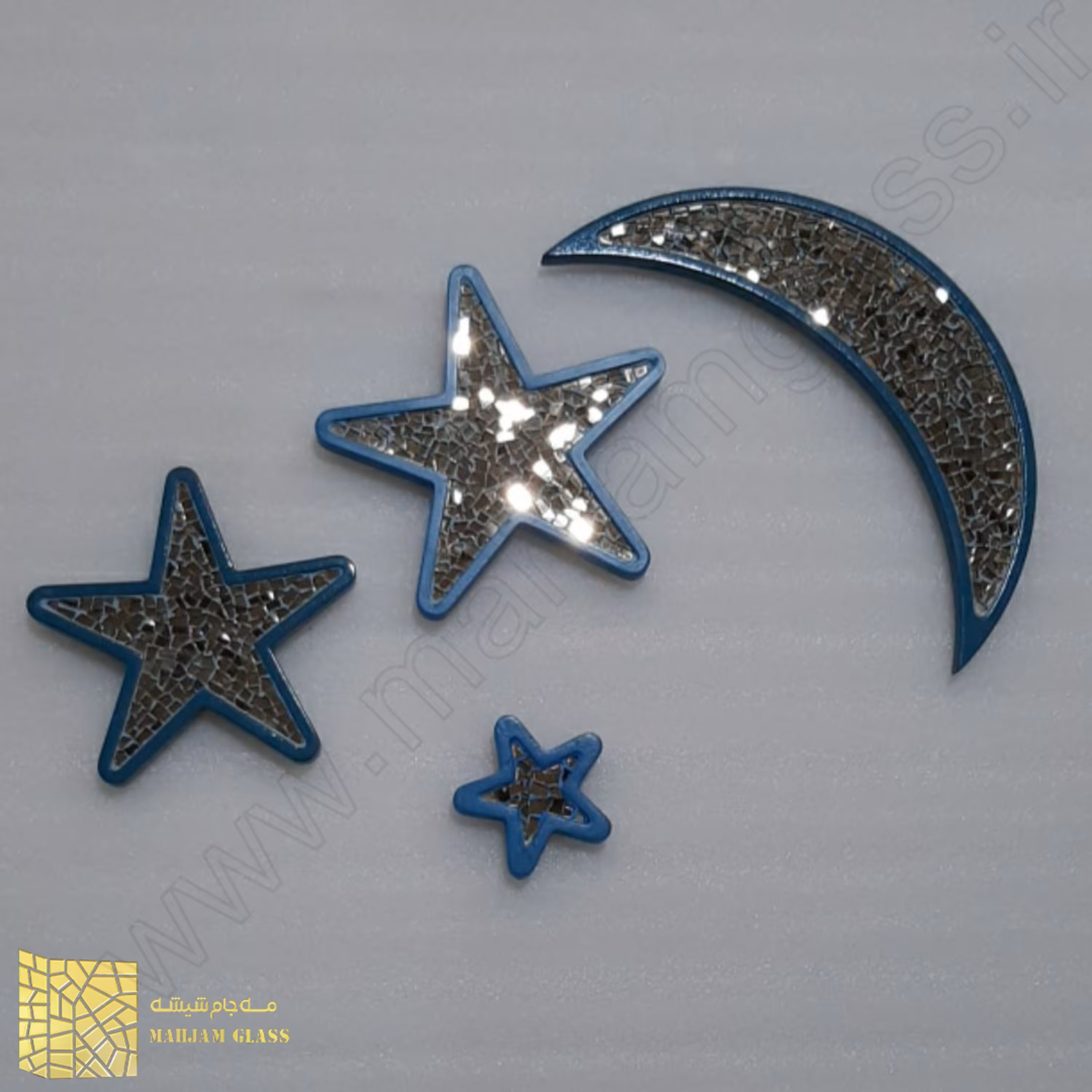 آینه قاب دار ماه و ستاره آبی