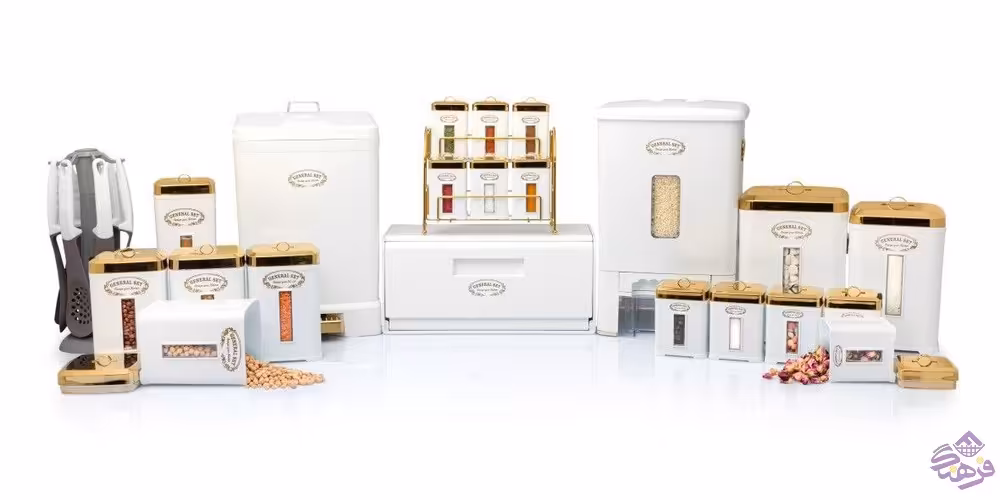 سرويس اشپزخانه جنرال 29 پارچه سفيد درب طلائي