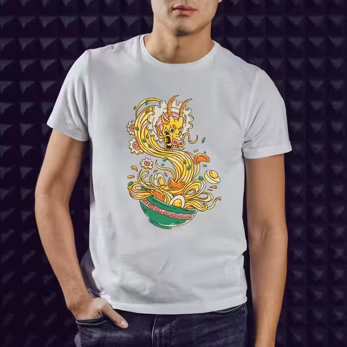 تیشرت سفید آستین کوتاه طرح کارتونی اژدها