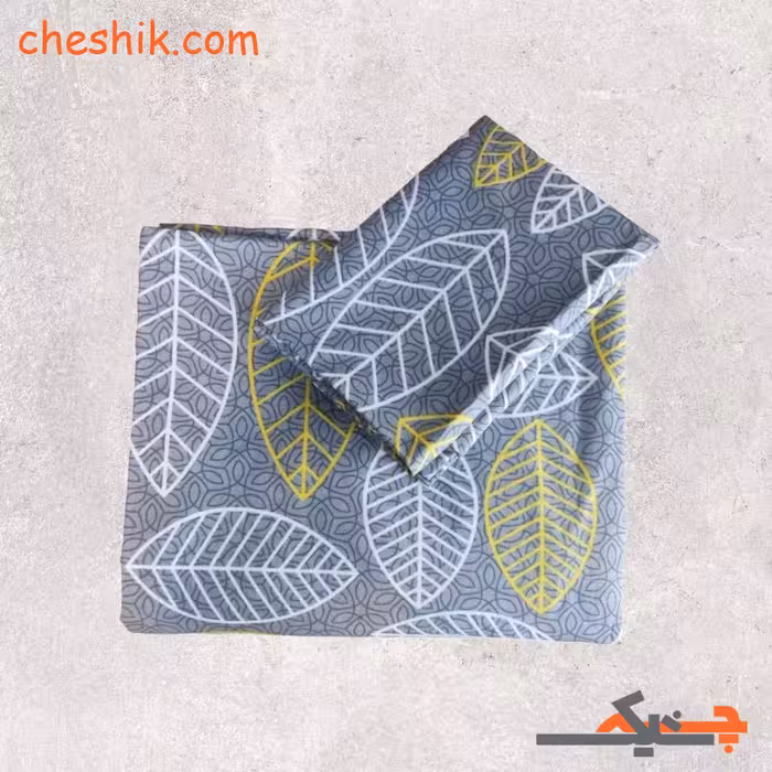 سرویس روتختی (ملحفه) کشدار تکنفره 2تکه مدل ماکائو (طوسی زرد) جنس تترون با عرض 90