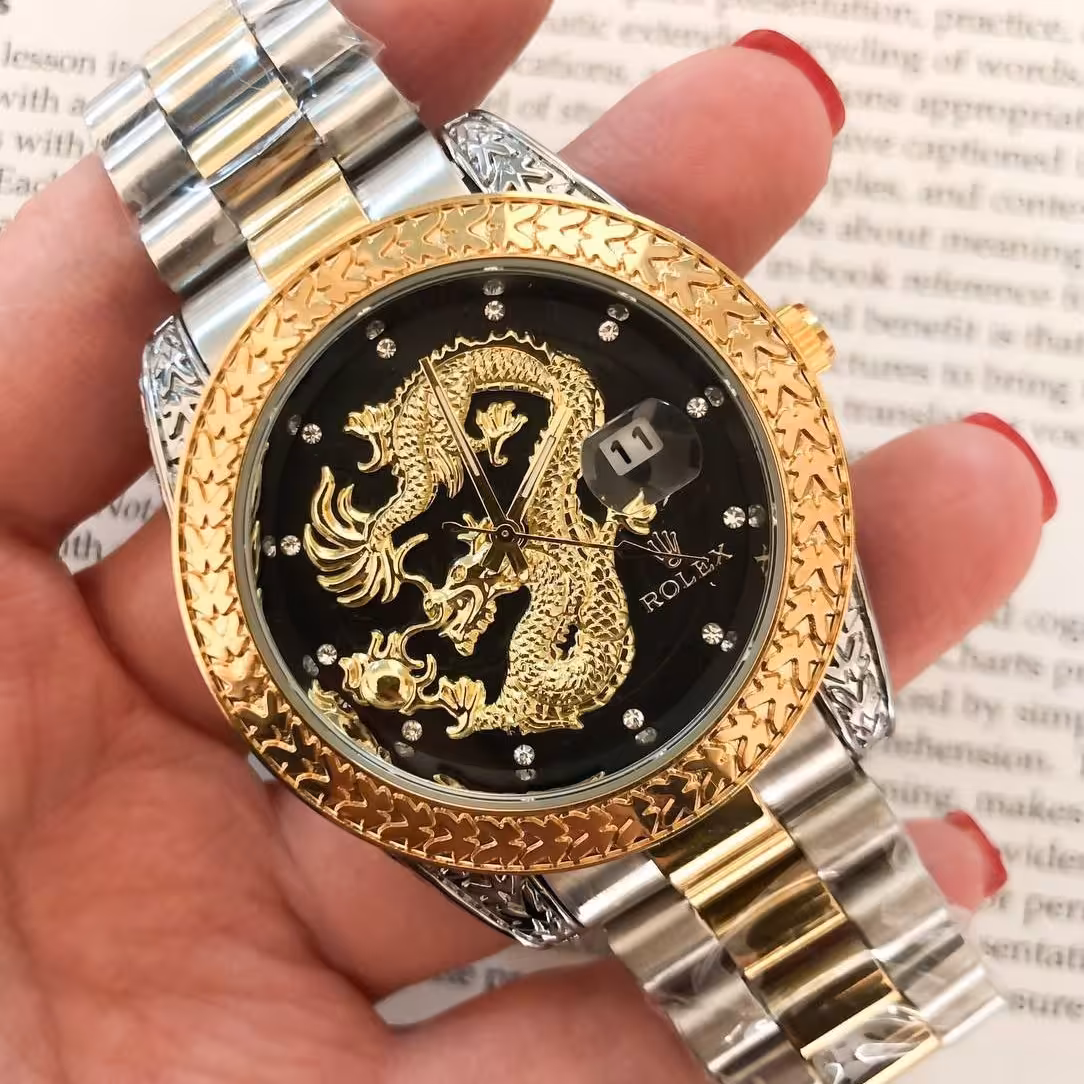 ساعت مچی مردانه مارک رولکس طرح دراگون قطر شیشه ساعت حدود 38 میلیمتر