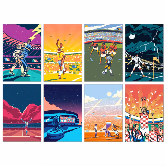 تابلو شاسی طرح ستارگان فوتبال مجموعه 8 عددی سایز 30X40