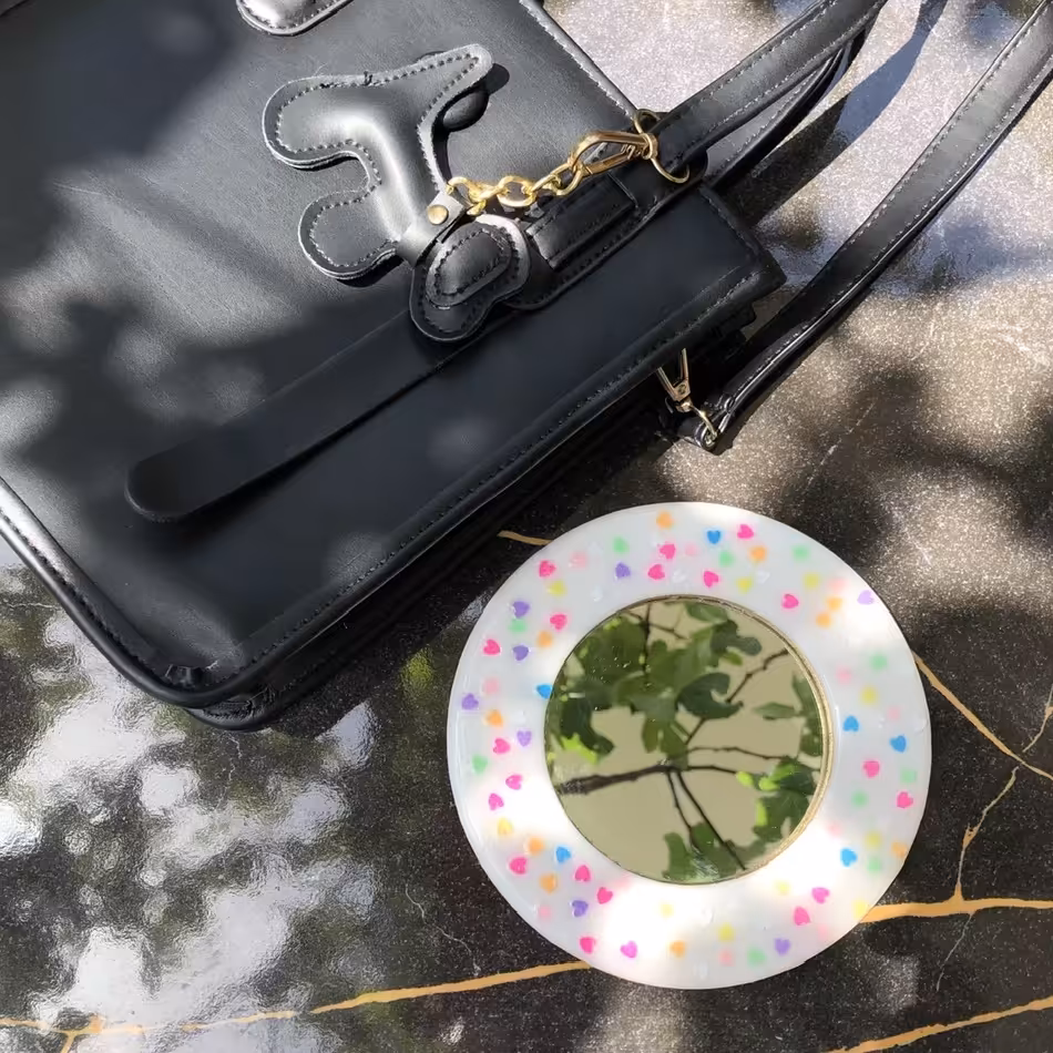 آینه کیفی رزینی دست ساز رنگ سفید طرح رنگی (ارسال رایگان) دکوراتیو دکوری