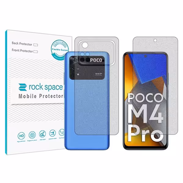 گلس صفحه نمایش و پشت گوشی شیائومی نسخه Poco M4 Pro مدل نانو هیدروژل گیمینگ برند راک اسپیس کدSS