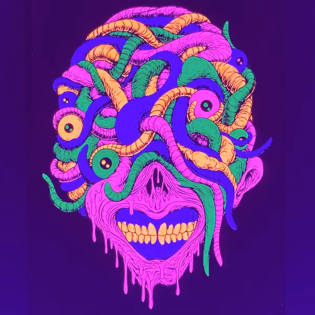 تابلو بلک لایت با طرح مغز کرم زده سایز 30 در 40 سانتی متر Blacklight