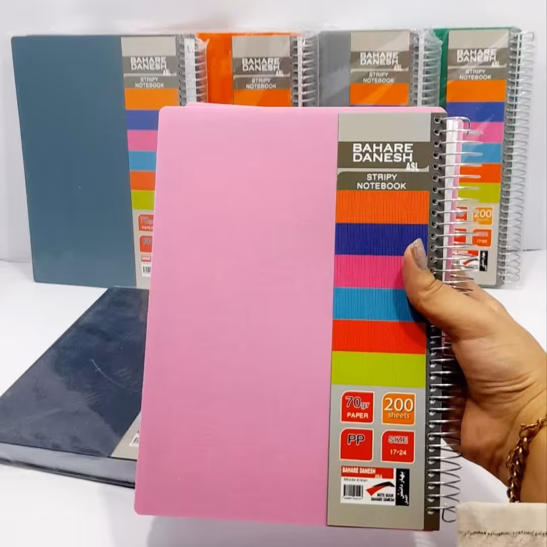 دفتر جلد طلقی سیمی 200 برگ اعلا در رنگ بندی جذاب