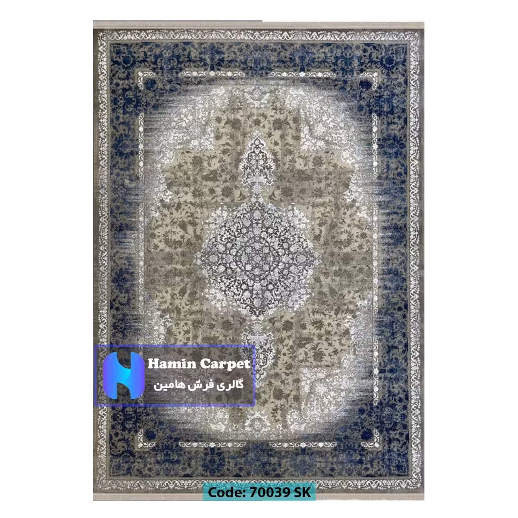 فرش 6 متری 700 شانه تراکم 2100 برجسته طرح وینتیج کلاسیک سرمه ای کد SZ70039SK