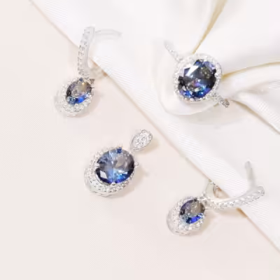 نیم ست نقره زنانه با سنگ کریستال کوارتز تایلندی کد 4522