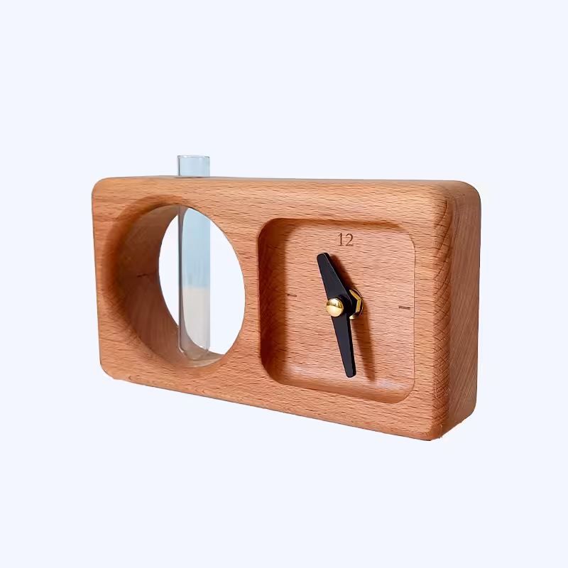 ساعت چوبی رومیزی گلدان دار