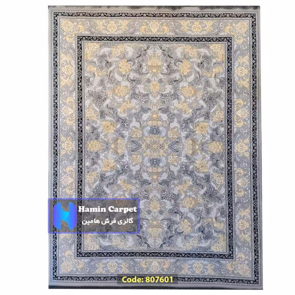 فرش 12 متری 700شانه تراکم 2550 نخ آکلریک رنگ زمینه نقره ای کد AR807601