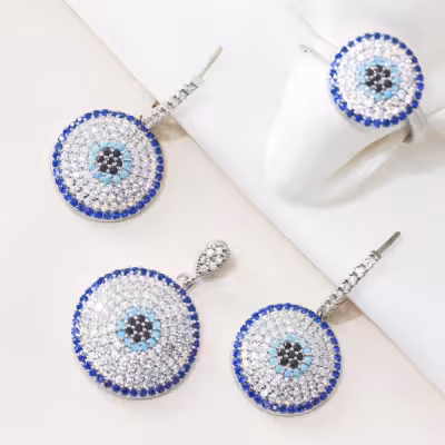 نیم ست نقره طرح چشم نظر زنانه عیار 925 کد 1759