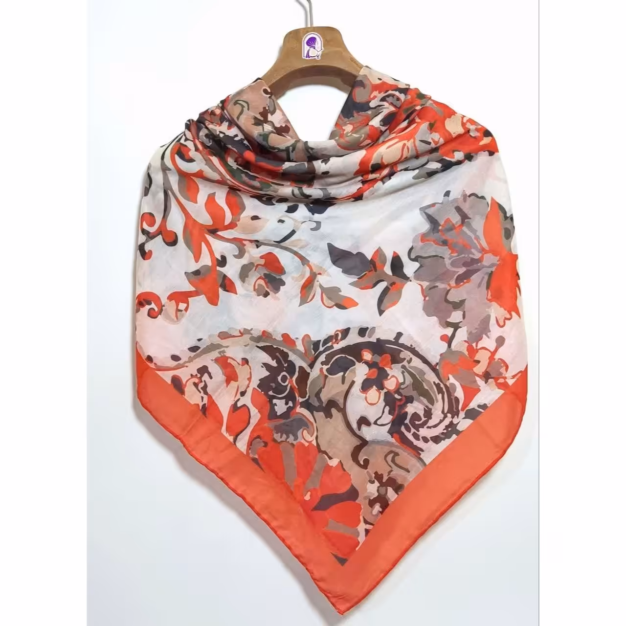 روسری بهاره رنگ پرتقالی جنس نخ بهاره فوق العاده خنک 