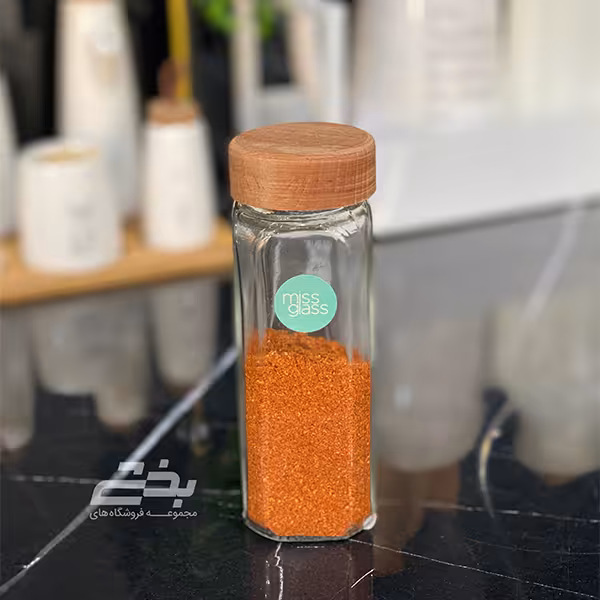 جا ادویه درب چوبی مدل مینی چهارگوش سایز1 نیلوفر