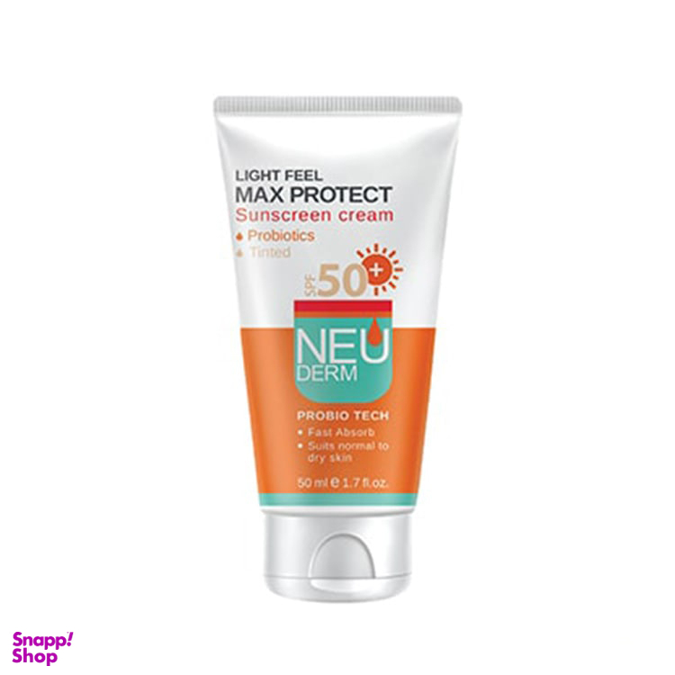 کرم ضد آفتاب نیودرم (Neuderm) مدل Max Protect با SPF50 مخصوص پوست نرمال و خشک رنگی