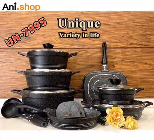 سرویس قابلمه 16 پارچه مشکی گرانیتی کلاسیک مدل UN-7995 کد 229