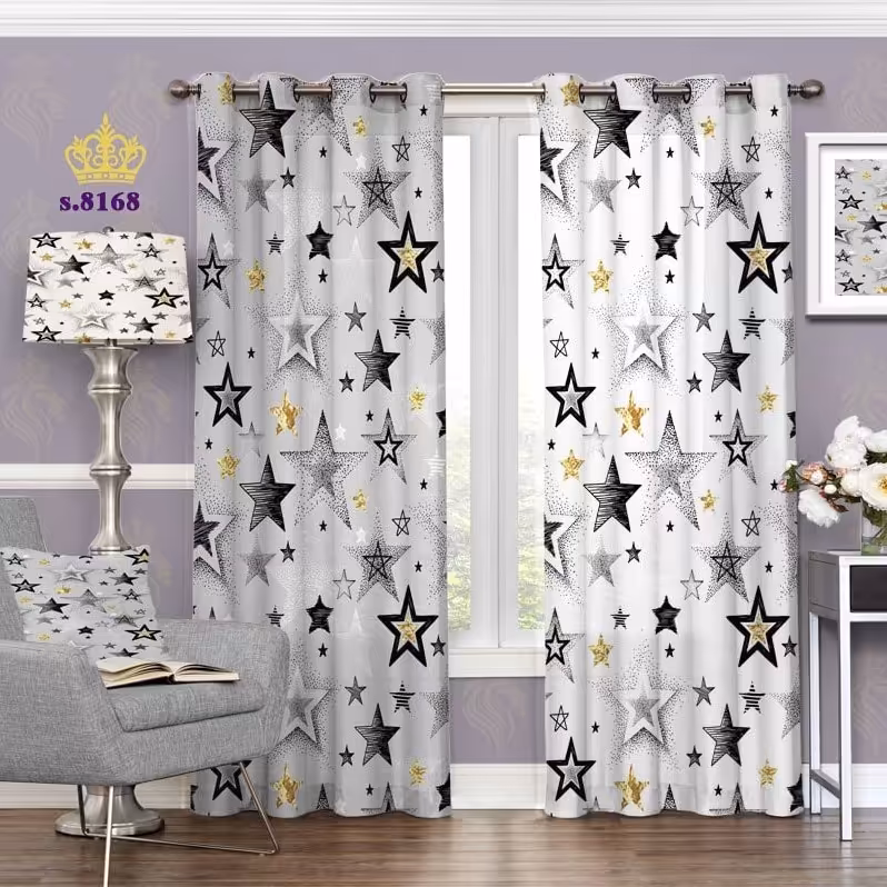 پرده پذیرایی دو قواره طرح فانتزی ستاره کد S8168