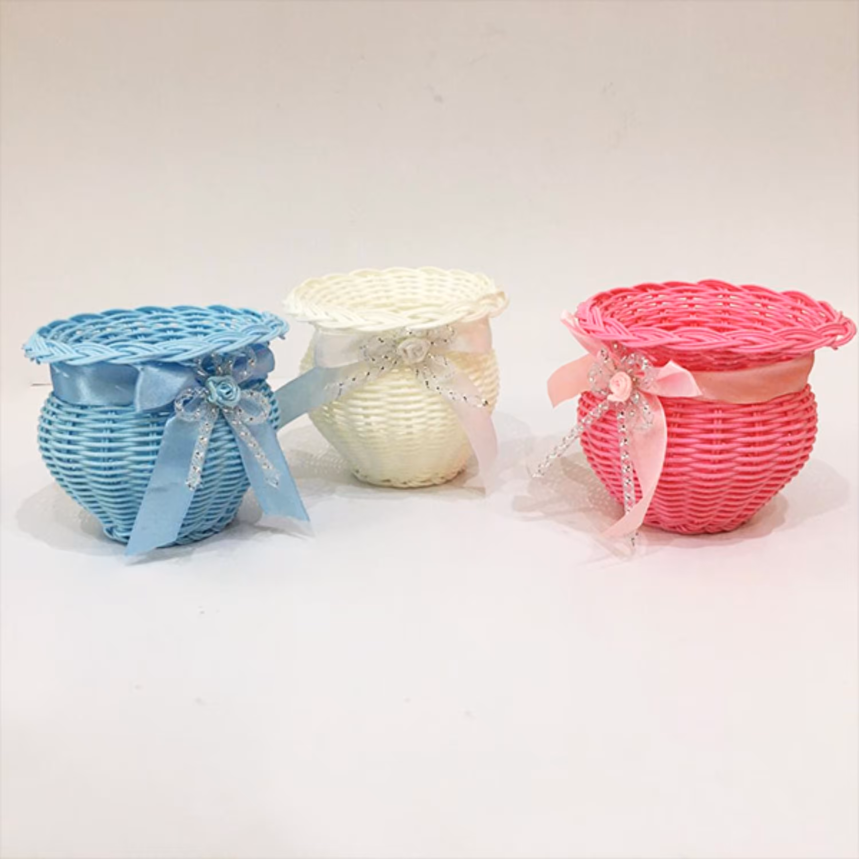 گلدان حصیری مدل خمره ای سه رنگ جنس پلاستیک بسته 3 عددی