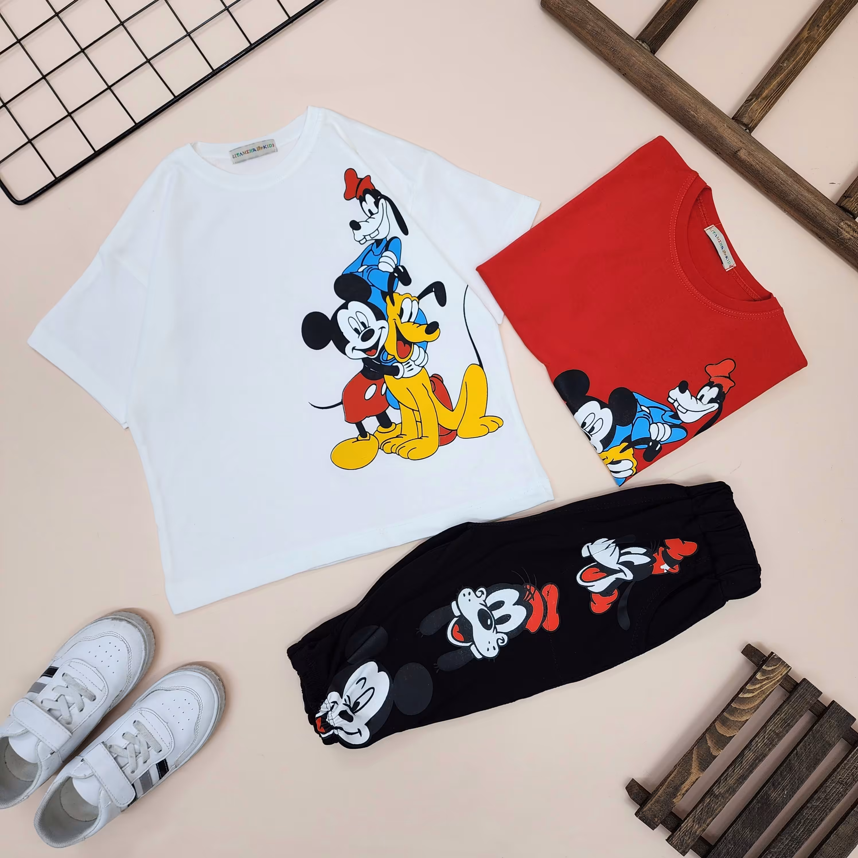 تیشرت شلوارک پسرانه میکی و گوفی پنبه لاکرا سایز 45 تا 60 