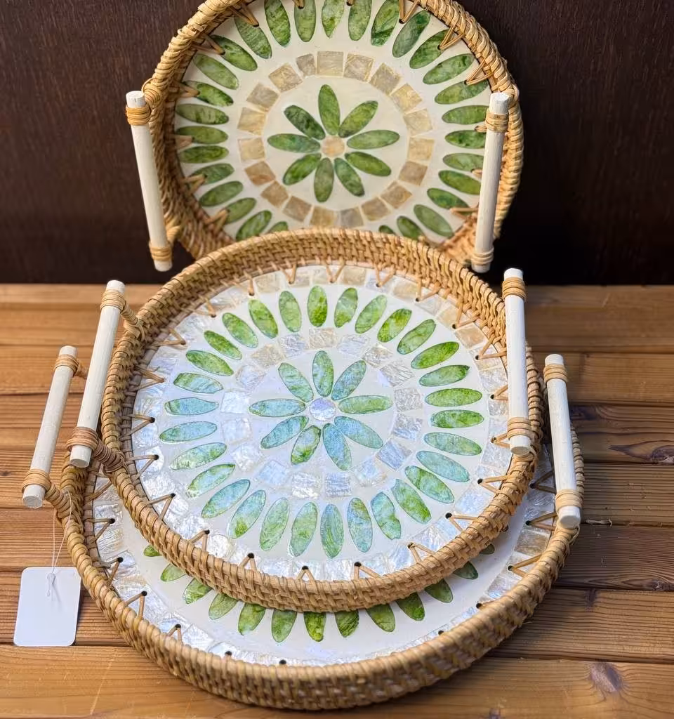 سینی حصیری راتان و صدف