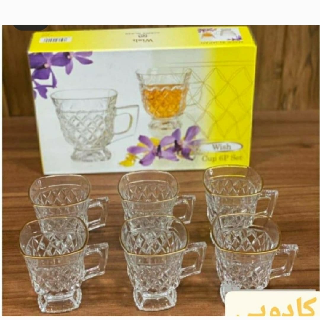 فنجان بلور لب طلا درجه یک ساخت ژاپن حک شده