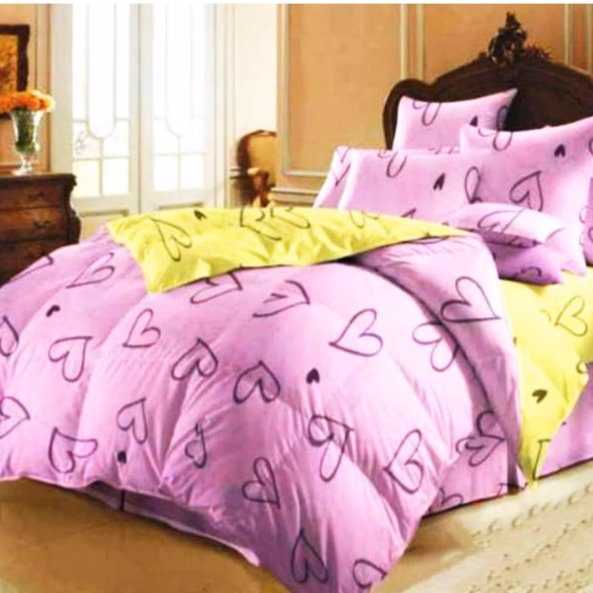 روتختی دونفره 6 تیکه طرح قلب صورتی