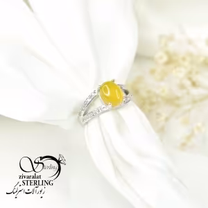 انگشتر نقره زنانه با سنگ عقیق زرد (شرف الشمس) کد 6388