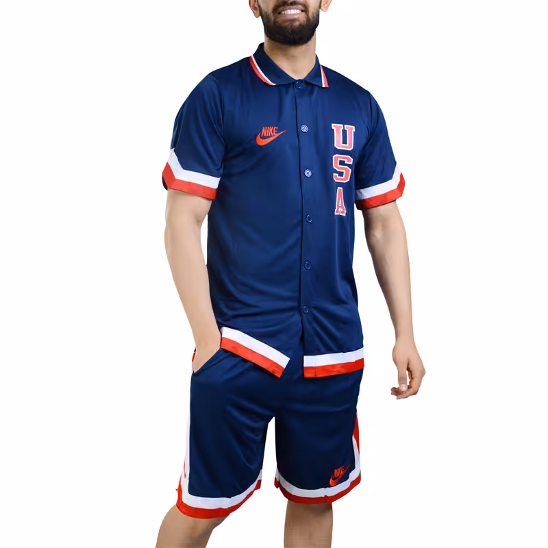 ست تیشرت و شلوارک بیسبالی مردانه نایک مدل USA-Dri fit-2B1851 آبی