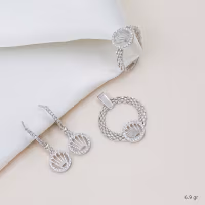 نیم ست نقره طرح تاج با انگشتر و قالب رولکسی کد 16327