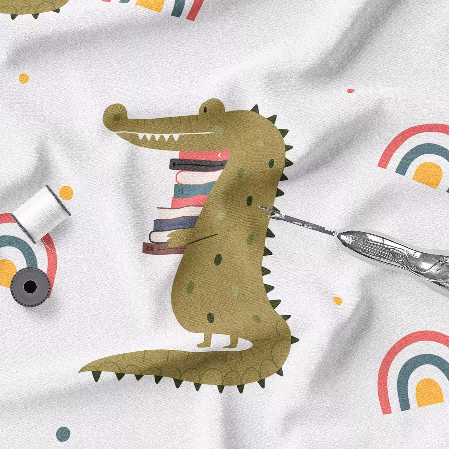 پارچه روبالشی مخمل پارچه باما طرح  تمساح  کد 5011647