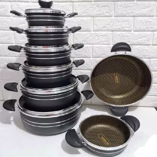 سرویس قابلمه 14پارچه گرانیتی طرح چدن داخل زنبوری  کیفیت عالی با ارسال رایگان