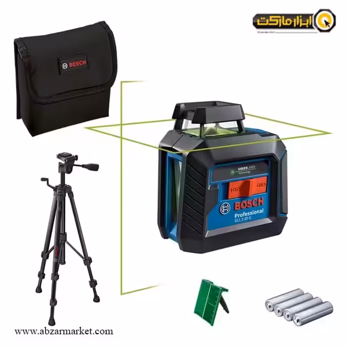 تراز لیزری بوش دو خط 360 درجه نور سبز با سه پایه مدل GLL 2-20 G