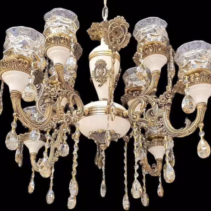 لوستر 8 شعله سفید آنتیک طرح سرامیک روشنا