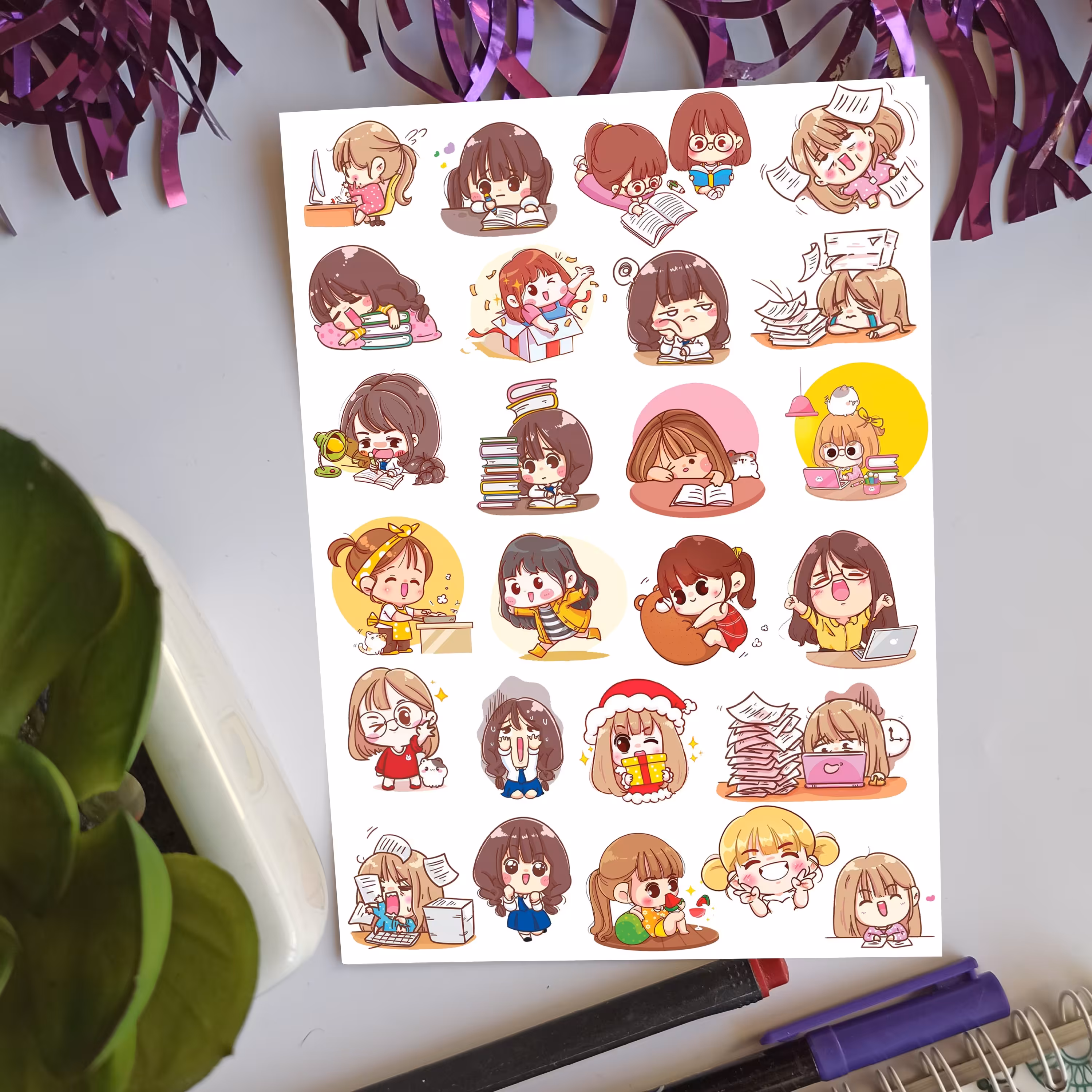 استیکر دختر مدرسه خسته 