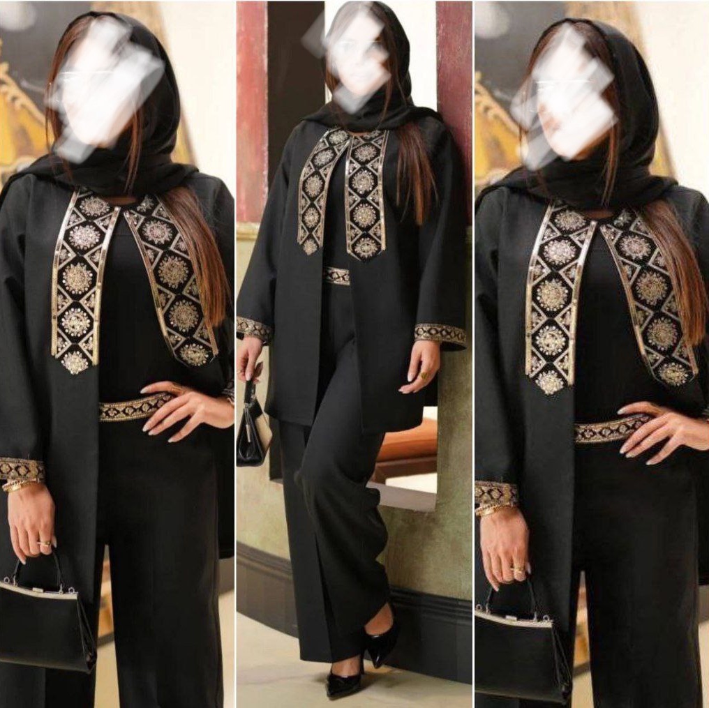 ست کت شلوار زنانه سنتی پرشیا اعلا درجه یک مشکی تک رنگ