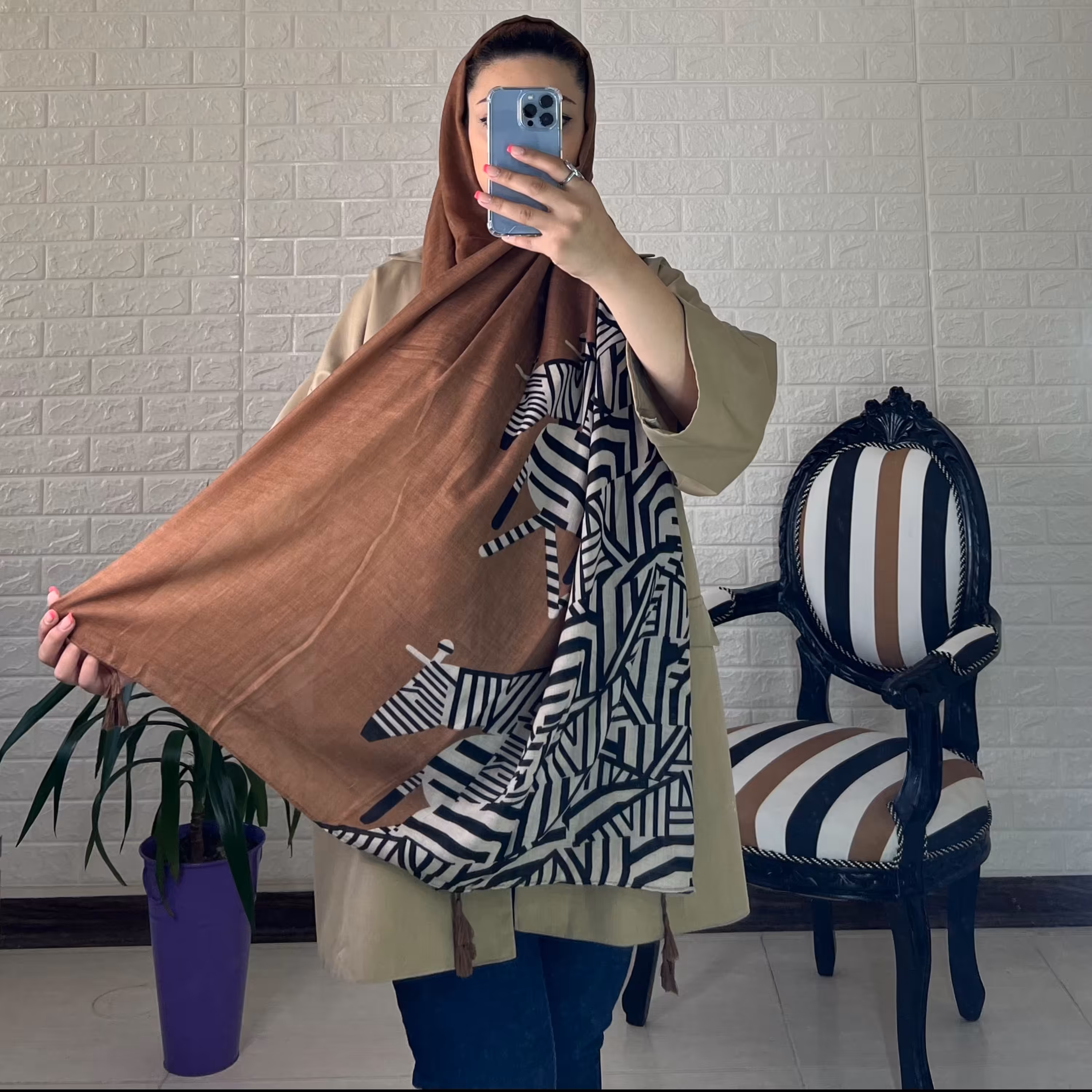 شال پاییزی طرح گورخر