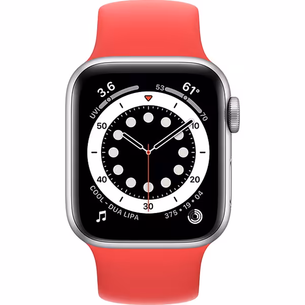 سری 6 آلومینیوم 40 میلیمتری زنانه قاب نقره ای با بند سولو لوپ قرمز - Hiapple.ir