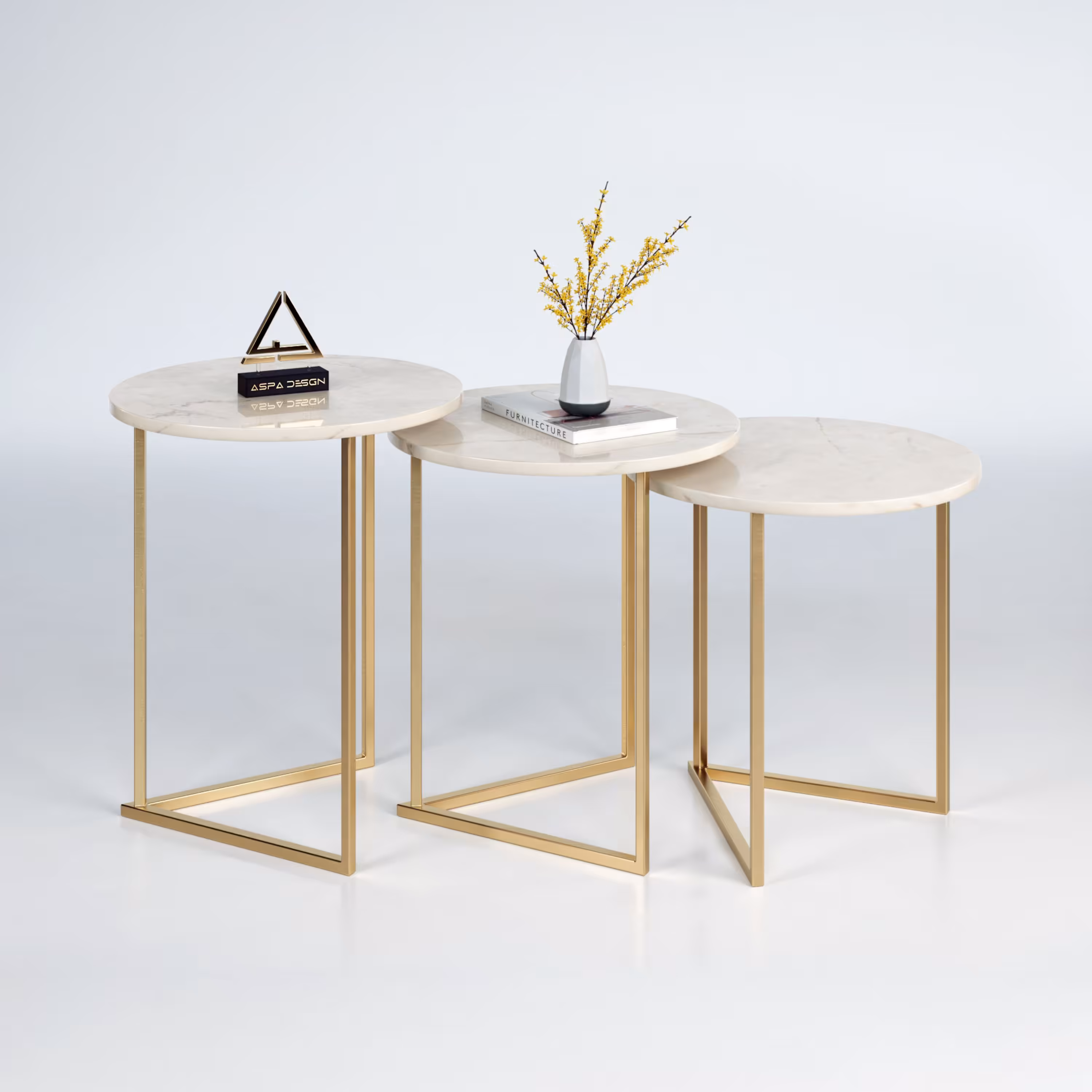 میز عسلی آسپادیزاین مدل A-104 مجموعه 3 عددی سفید
