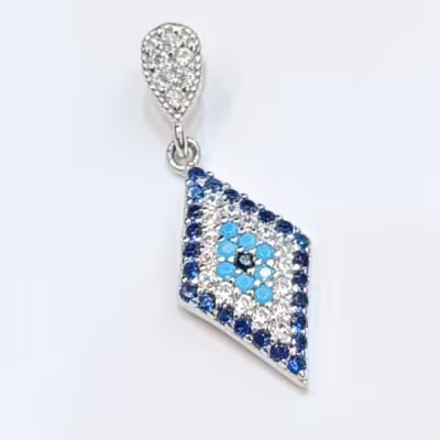 گردنبند نقره چشم نظر طرح لوزی ریز و دخترانه عیار 925 کد 110005