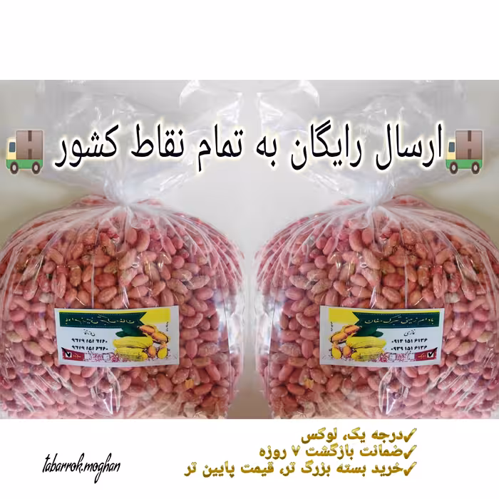 بادام زمینی تبرک مغان درجه یک ( سایز درشت ) کم نمک و امسال 10 کیلویی مغز برشته