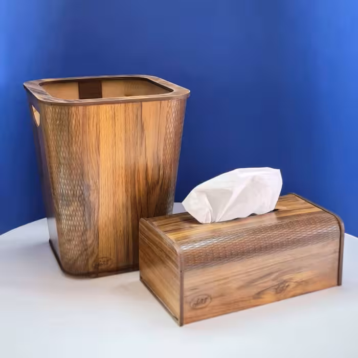 ست سطل  زباله و جا دستمالی چوبی 