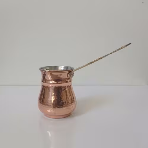 قهوه جوش مسی شکمی دسته برنجی نانو شده  سایز کوچک