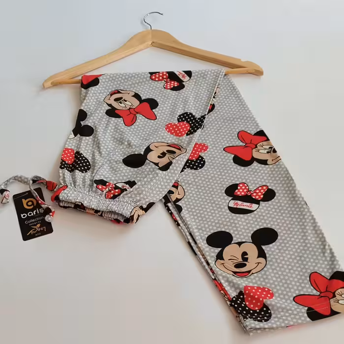 شلوار راحتی نخ و پنبه ترک طرح میکی موس