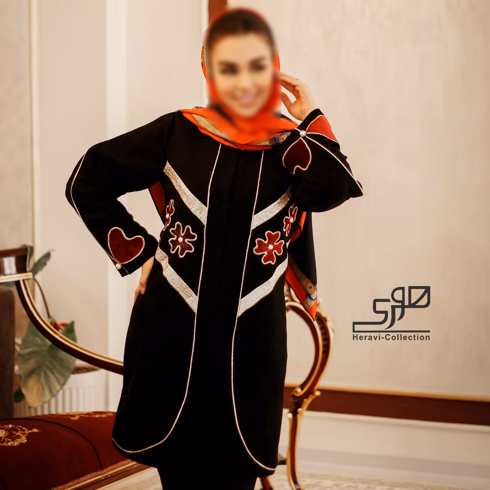 مانتو مشکی مجلسی تکه دوزی شده مزونی