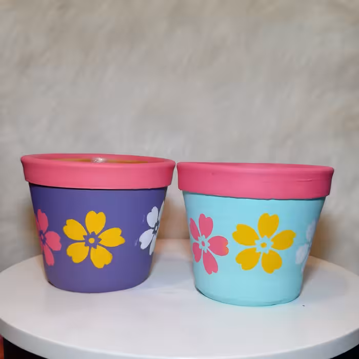 گلدان سفالی هفتی شکل طرح گل و گلبرگ(ست دو تایی)