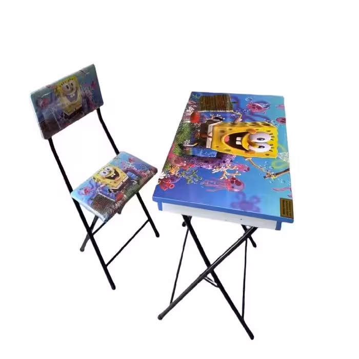 میز تحریر تاشو باکس دار کودک طرح کارتونی  به همراه صندلی 