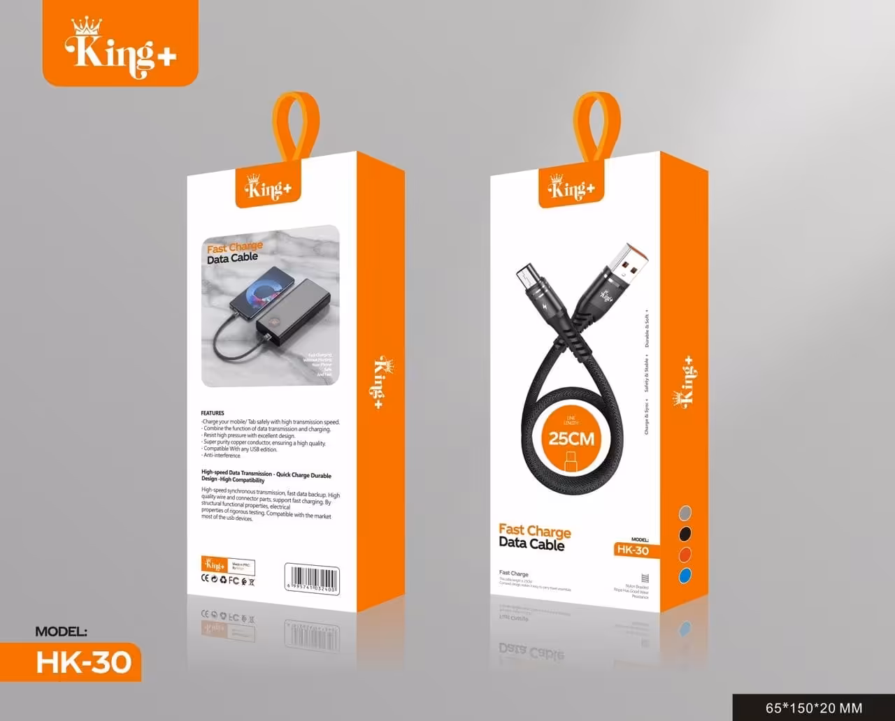 کابل تبدیل USB به MiCRO USB کینگ پلاس مدل HK-30 طول 25CM